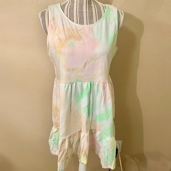 love, Fire Dresses & Skirts - NWT Love, Fire Dress XL Jrs Pastel Green Pink TieDye Cotton Mini Sleeveless NEW